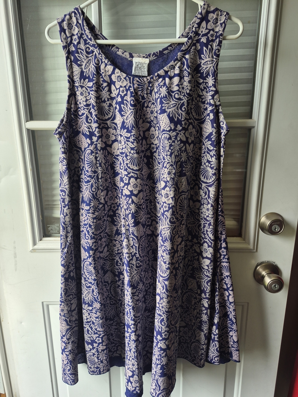 The Thai Boutique Sleeveless Floral Cotton Swing Dress in Blue and Cream